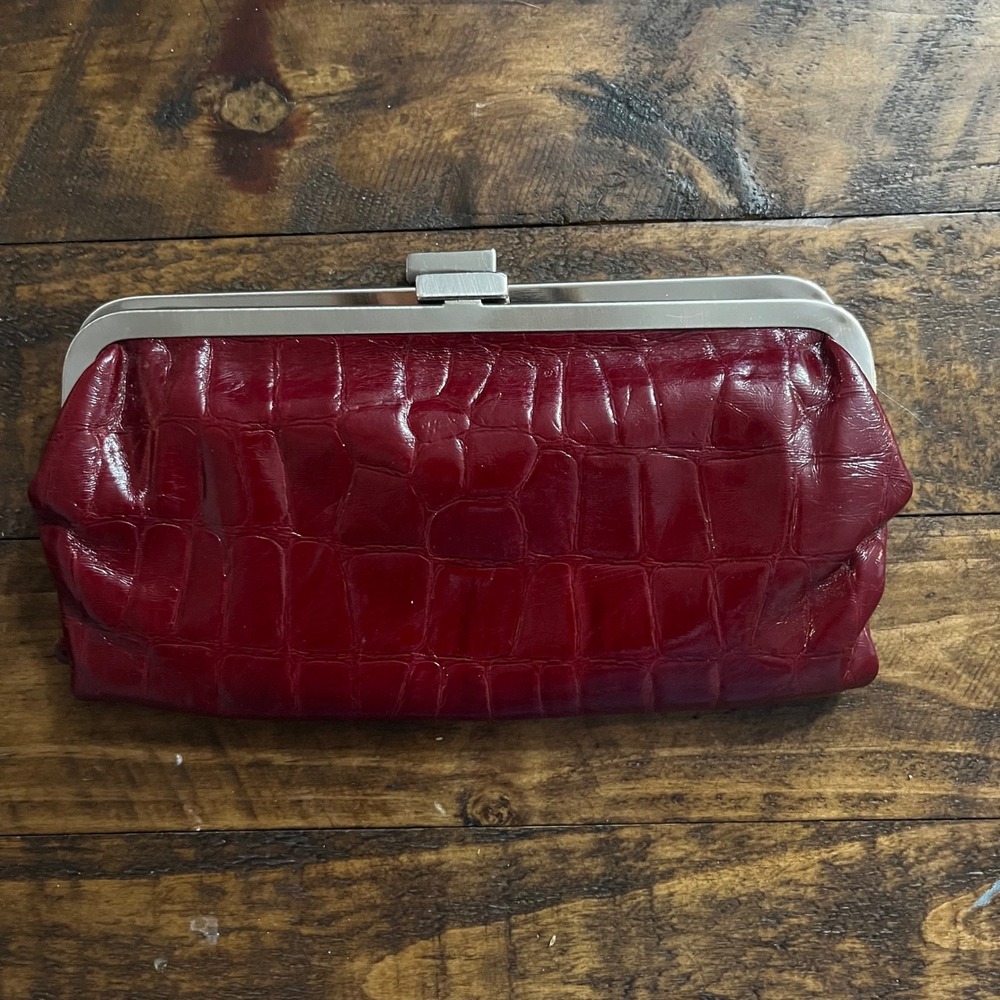 Kenneth Cole Reaction Red Croc Embossed Clutch Evening Bag Party Purse